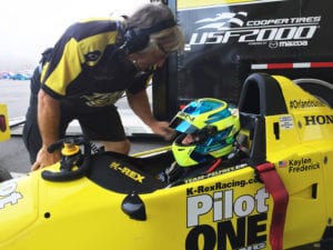 kaylen frederick | pilot one racing | team checking car