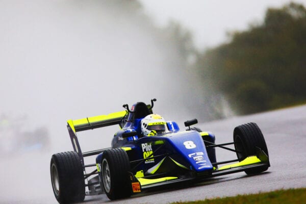 kaylen frederick | pilot one racing | race car mist on wet track
